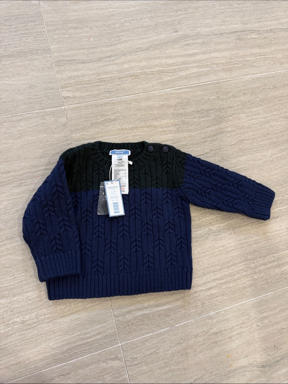 Jacadi  Boys' Navy and Green Cable Knit Sweater